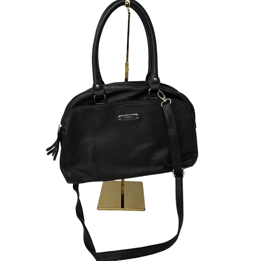 Rosetti Black Pebbled Faux Leather Satchel Shoulder Bag Triple Zip Crossbody